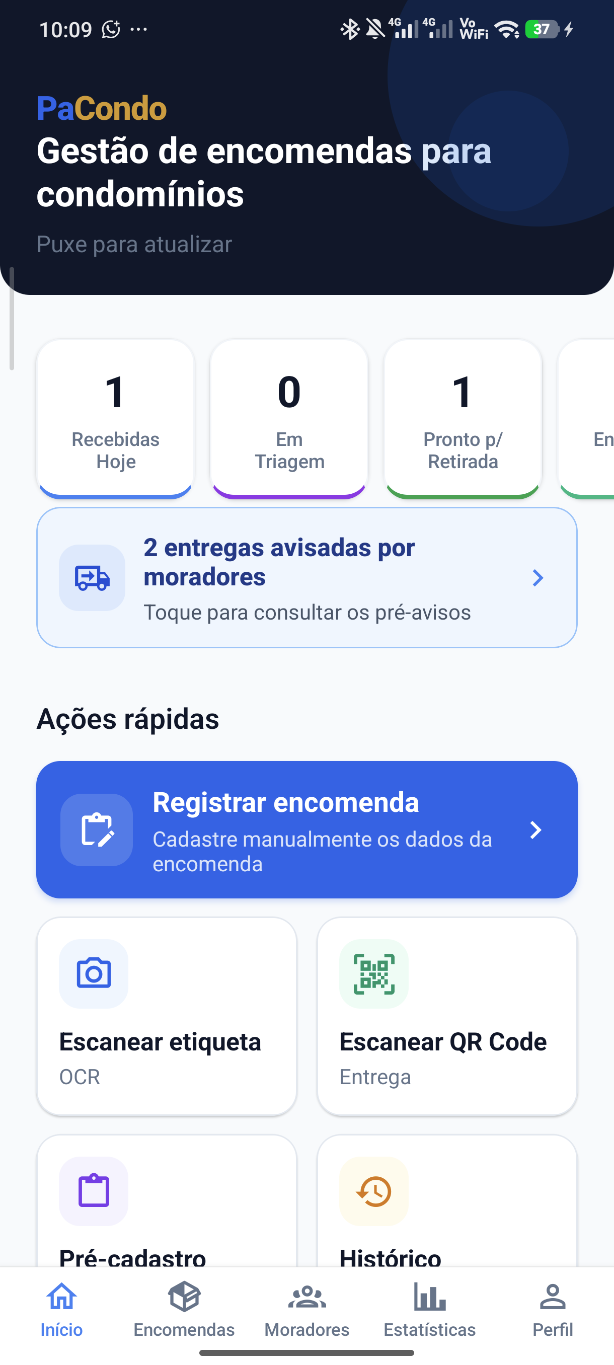 Dashboard real do PaCondo