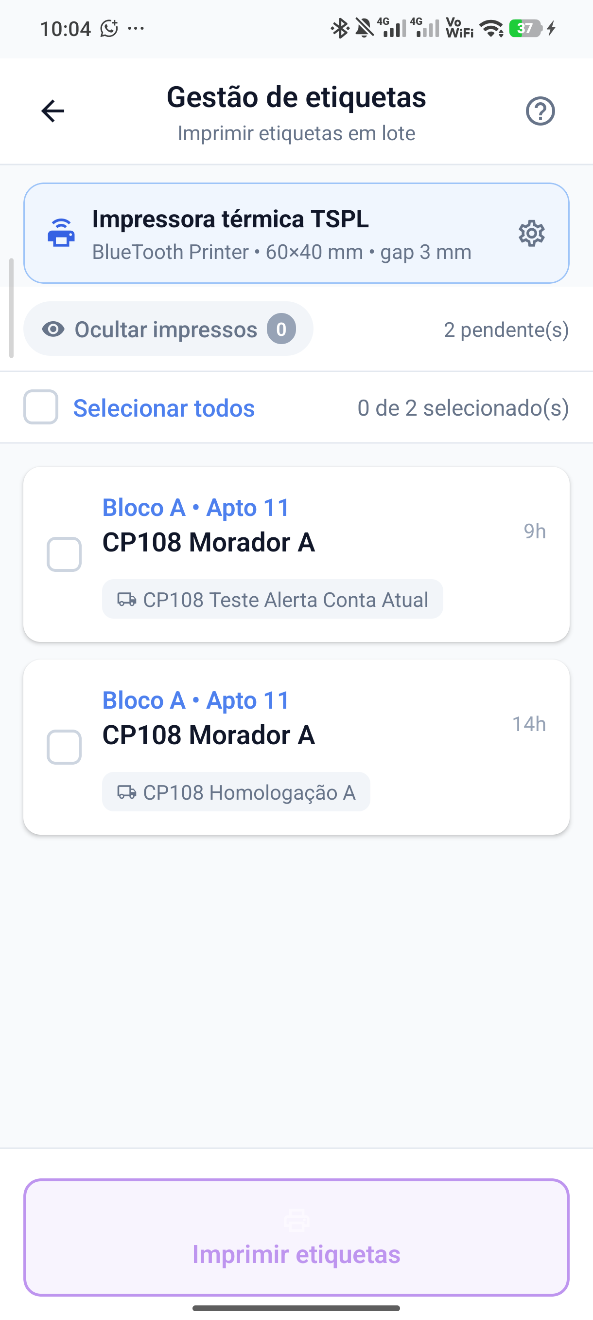 Tela real de gestão de etiquetas do PaCondo