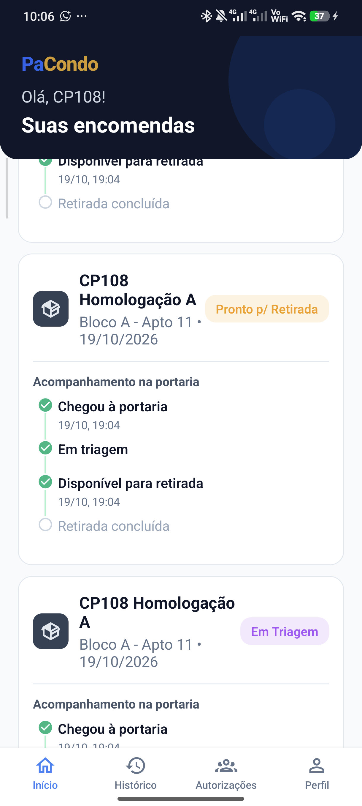 Timeline real do morador